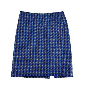 Talbots Skirt Knee Length Houndstooth Wool Blend Blue Lined Size 10P